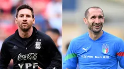 Lionel Messi of Argentina and Giorgio Chiellini of Italy