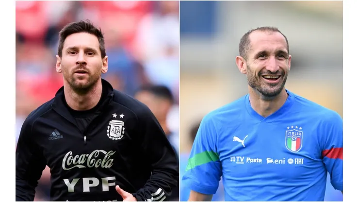 Lionel Messi of Argentina and Giorgio Chiellini of Italy