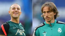 Thiago Alcantara of Liverpool and Luka Modric of Real Madrid