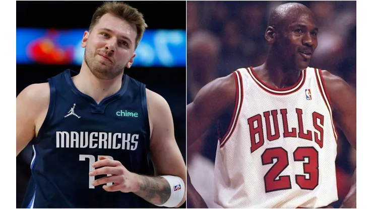 Luka Doncic of Dallas Mavericks and Michael Jordan when he played for the Chicago Bulls