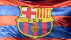 The Barcelona logo is seen on a flag