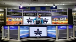 Kyle Busch (2017 All-Star Race winner) speaks to the media after winning the pole award
