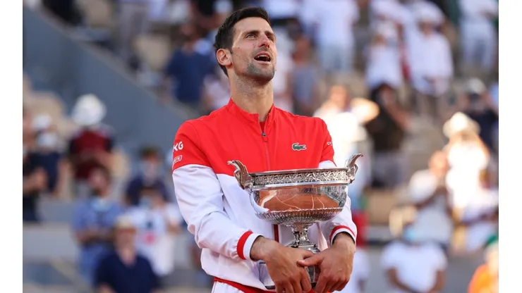 Novak Djokovic with the Roland Garros trophy