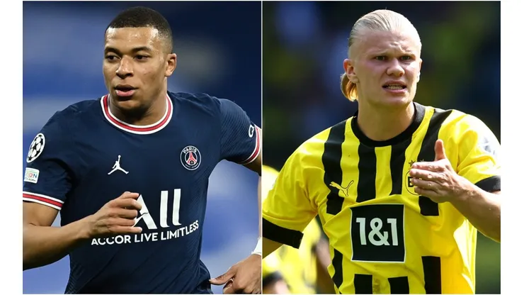 Kylian Mbappe of PSG and Erling Haaland of Borussia Dortmund