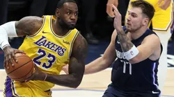 Luka Doncic guarding LeBron James