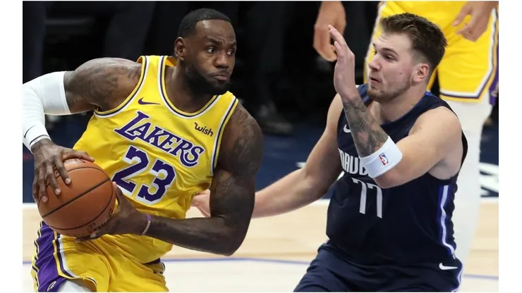 Luka Doncic guarding LeBron James