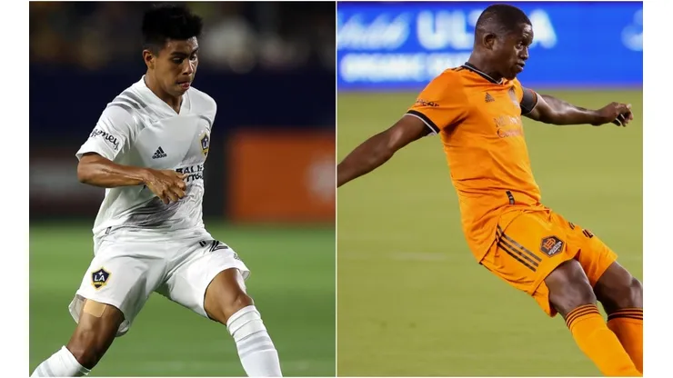 Efrain Alvarez of Los Angeles Galaxy and Boniek Garcia of Houston Dynamo