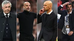 Carlo Ancelotti, Pep Guardiola, Erik ten Hag, and Nélson Veríssimo