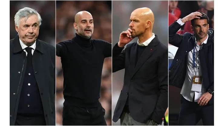 Carlo Ancelotti, Pep Guardiola, Erik ten Hag, and Nélson Veríssimo