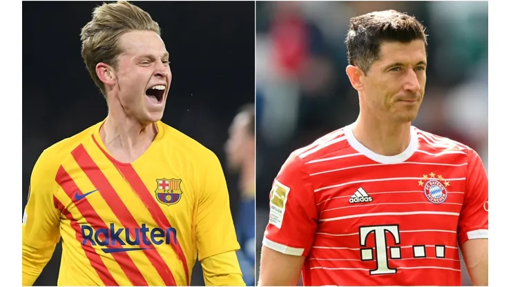 Frankie de Jong of Barcelona and Robert Lewandowski of Bayern