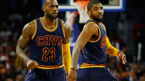 LeBron James and Kyrie Irving playing for the Cavaliers.