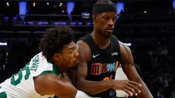 Marcus Smart of the Boston Celtics against Jimmy Butler of the Miami Heat