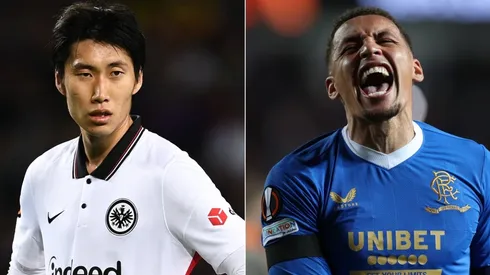 Daichi Kamada of Eintracht Frankfurt and James Tavernier of Rangers