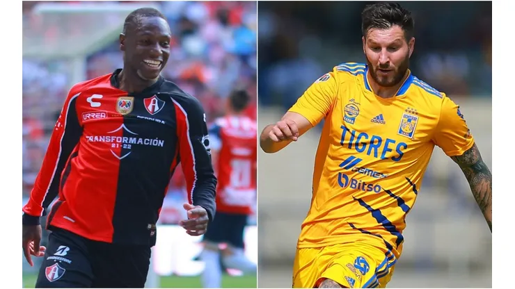 Anibal Chala of Atlas and Andre Pierre Gignac of Tigres UANL