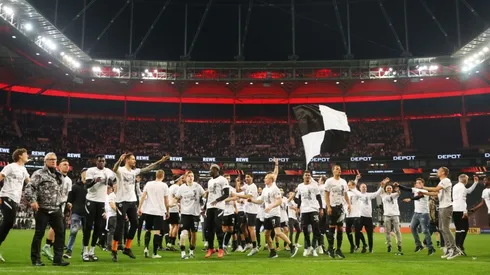 Players of Frankfurt celebrate after victory in the Semi Final