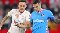 Lucas Ocampos of Sevilla and Mario Hermoso of Atletico Madrid