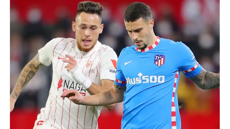 Lucas Ocampos of Sevilla and Mario Hermoso of Atletico Madrid
