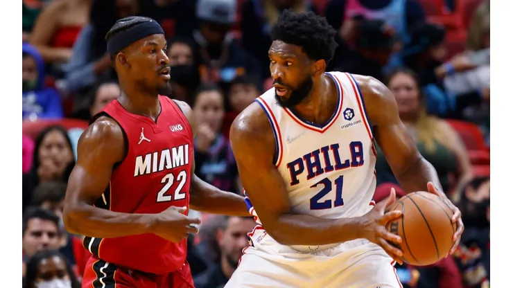 Jimmy Butler (left) and Joel Embiid.