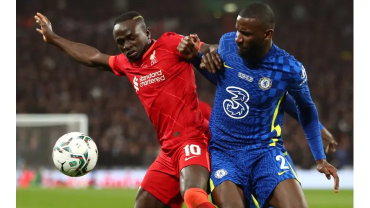 Sadio Mane of Liverpool and Antonio Rudiger of Chelsea