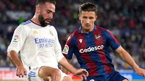 Daniel Carvajal of Real Madrid and Enis Bardhi of Levante