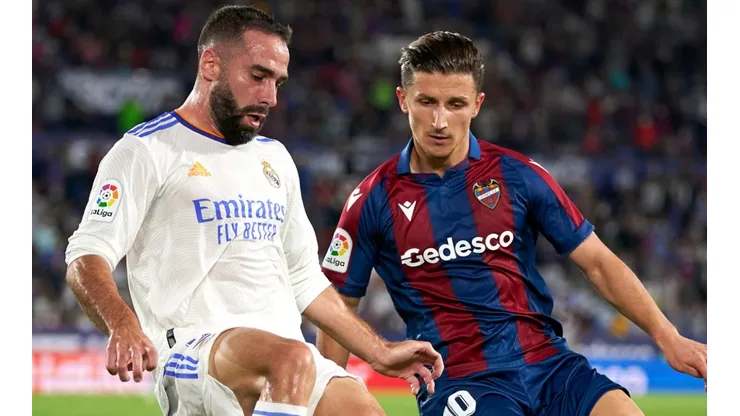 Daniel Carvajal of Real Madrid and Enis Bardhi of Levante