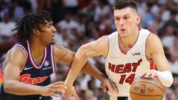 Tyler Herro of the Miami Heat against Tyrese Maxey of the Philadelphia 76ers