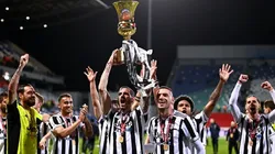 Juventus FC celebrates with the 2020-2021 Coppa Italia trophy