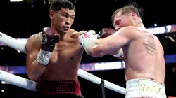 One of the many blows Dmitry Bivol connected to Canelo Alvarez