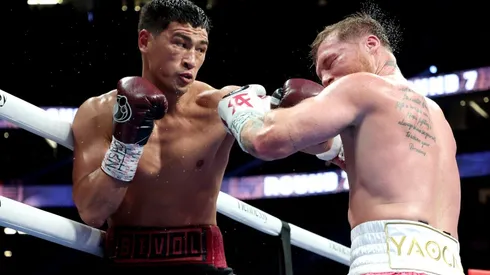 One of the many blows Dmitry Bivol connected to Canelo Alvarez