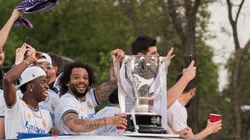 Real Madrid players celebrate the 2021-22 La Liga championship