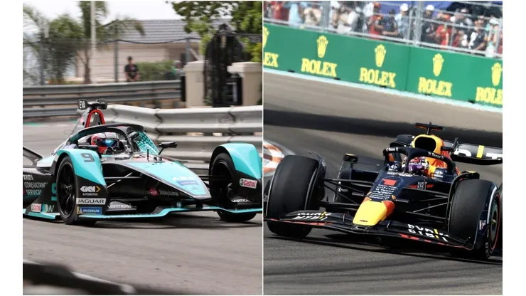 Mitch Evans of Formula E (L) and Max Verstappen of Formula 1 (R)
