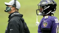 Head coach Harbaugh and Quarterback Lamar Jackson