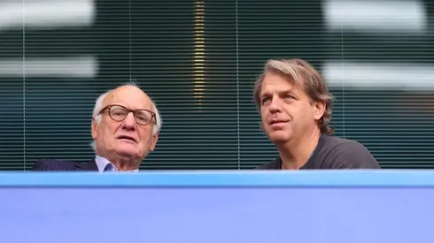 Todd Boehly (right), prospective buyer of Chelsea FC speaks to Bruce Buck, Chairperson of Chelsea