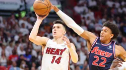Tyler Herro of Miami Heat and Matisse Thybulle of the Philadelphia 76ers