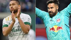 Bill Tuiloma of the Portland Timbers and Carlos Miguel Coronel of the New York Red Bulls