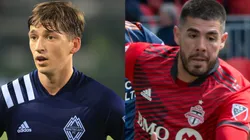 Ryan Gauld of the Vancouver Whitecaps and Alejandro Pozuelo of Toronto FC