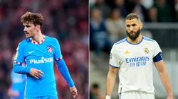 Antonie Griezmann of Atletico de Madridand Karim Benzema of Real Madrid CF