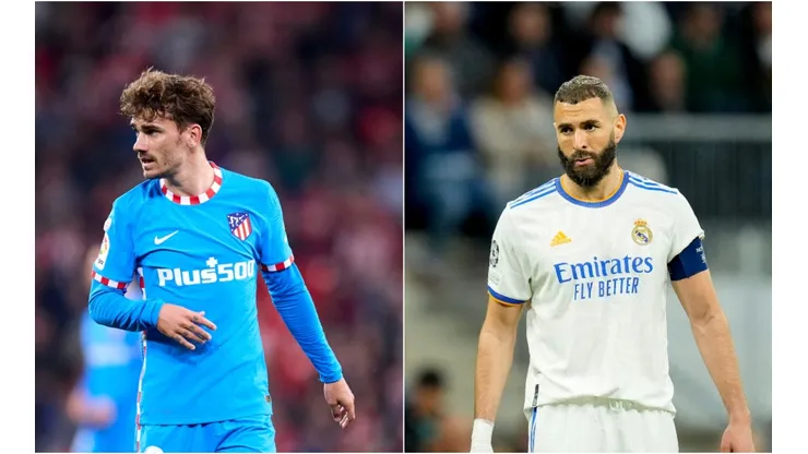 Antonie Griezmann of Atletico de Madridand Karim Benzema of Real Madrid CF