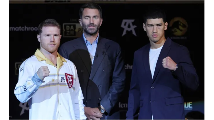 Canelo Alvarez and Dmitry Bivol in their last promotional press conference