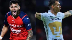Alexis Vega of Chivas and Juan Dinenno of Pumas UNAM