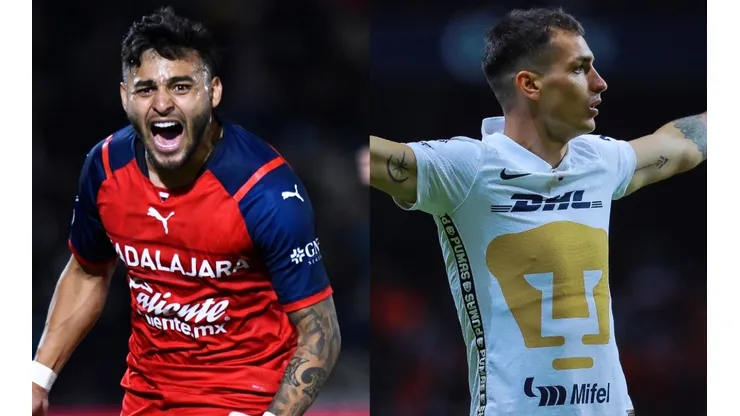 Alexis Vega of Chivas and Juan Dinenno of Pumas UNAM