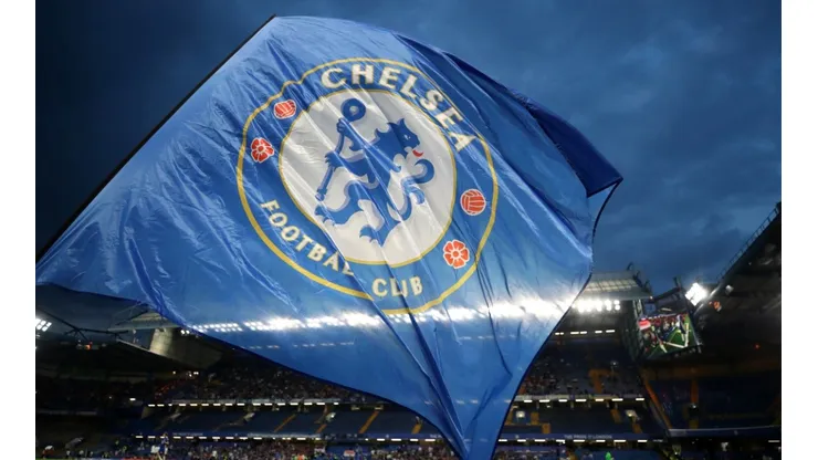 The Chelsea club badge on a flag