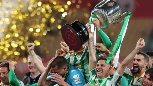 Real Betis players celebrate their success in the 2022 Copa del Rey.