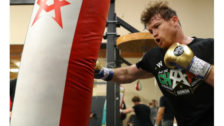 Canelo Alvarez, smashing a boxing bag