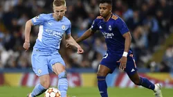 Oleksandr Zinchenko of Manchester City and Rodrygo of Real Madrid