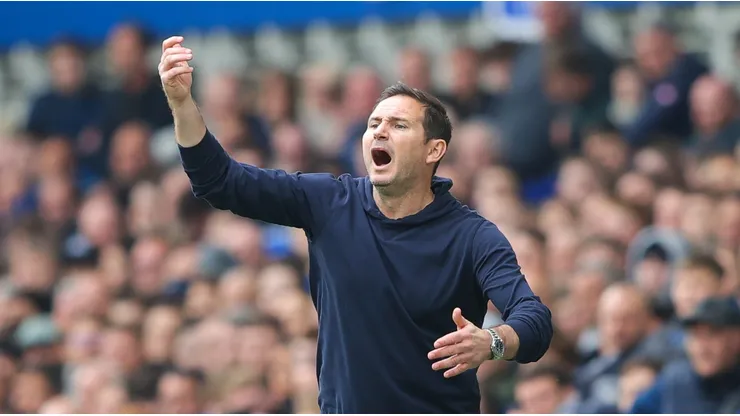 Frank Lampard, manager of Everton, reacts during the Premier League match between Everton and Chelsea at Goodison Park on May 01, 2022 in Liverpool, England.