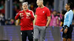 Martino chats with USMNT's coach Greg Berhalter during the Concacaf Qualifiers