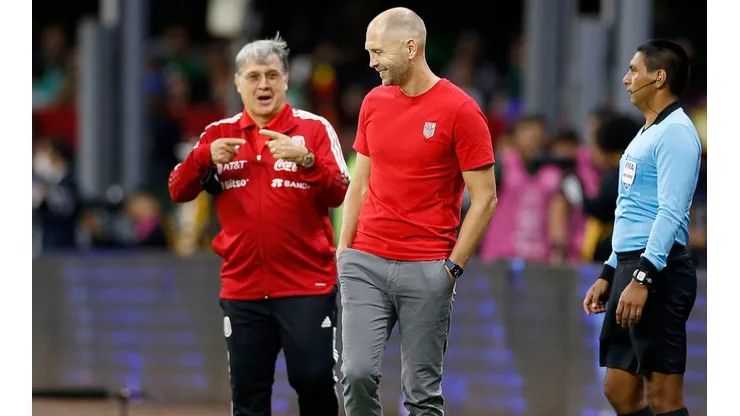 Martino chats with USMNT's coach Greg Berhalter during the Concacaf Qualifiers