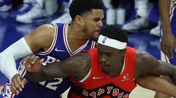 Tobias Harris of Philadelphia 76ers and Pascal Siakam of Toronto Raptors
