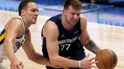 Luka Doncic of the Dallas Mavericks and Bojan Bogdanovic of the Utah Jazz